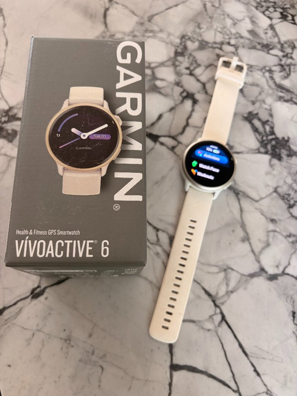 Garmin Vivoactive 6 GPS Smartwatch – White – Excellent Condition with Original B